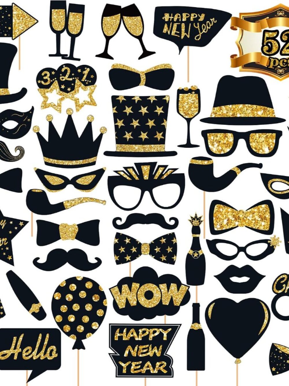 40PCS New Year Photo Booth Props 2026 - New Year Eve Party Supplies Happy New Ye
